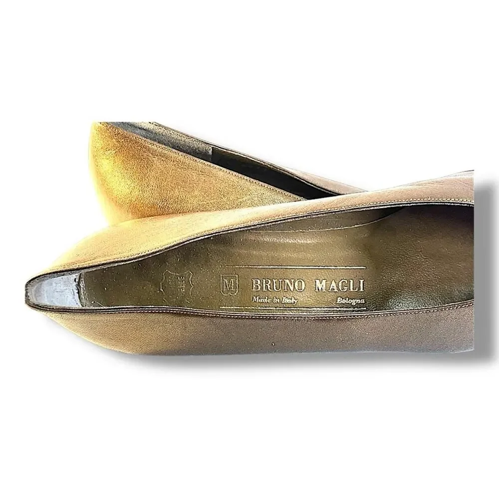 Bruno MAGLI Italian Bronze Leather Flats slight pointed Toe SZ 9AA or 9 AAAA?